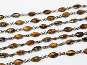 Tiger Eye Marquise Faceted Bezel Chain, (BC-TGR-199) - Beadspoint