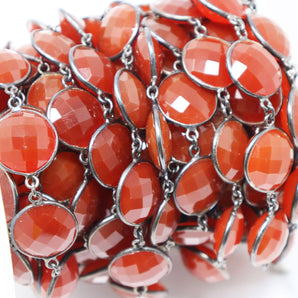 Carnelian Coin Faceted Bezel Chain, (BC-CAR-197) - Beadspoint