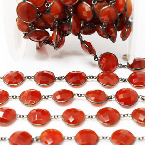 Carnelian Coin Faceted Bezel Chain, (BC-CAR-197) - Beadspoint