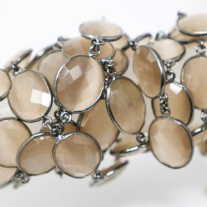 Sand Chalcedony Oval Faceted Bezel Chain, (BC-SCL-200) - Beadspoint