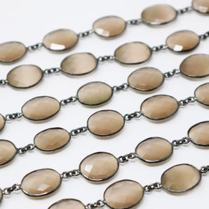 Sand Chalcedony Oval Faceted Bezel Chain, (BC-SCL-200) - Beadspoint