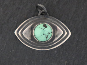 Sterling Silver Artisan Turquoise Evil Eye Pendant, (SP-5335) - Beadspoint