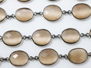 Sand Chalcedony Oval Faceted Bezel Chain, (BC-SCL-200) - Beadspoint