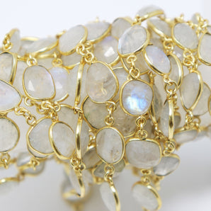 Rainbvow Moonstone Faceted Bezel Chain, (BC-MNS-212) - Beadspoint