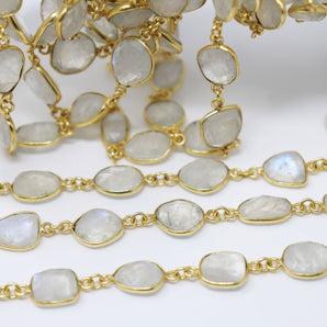 Rainbvow Moonstone Faceted Bezel Chain, (BC-MNS-212) - Beadspoint