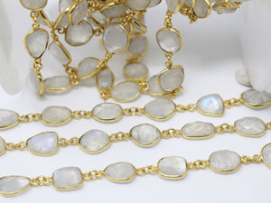 Rainbvow Moonstone Faceted Bezel Chain, (BC-MNS-212) - Beadspoint