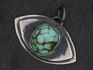 Sterling Silver Artisan Turquoise Evil Eye Pendant, (SP-5331) - Beadspoint