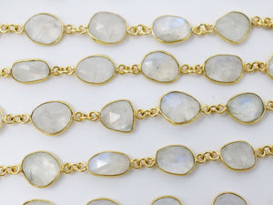 Rainbvow Moonstone Faceted Bezel Chain, (BC-MNS-212) - Beadspoint
