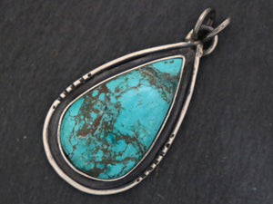 Sterling Silver Artisan Turquoise Pear Drop Pendant, (SP-5332) - Beadspoint
