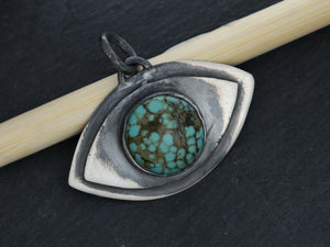 Sterling Silver Artisan Turquoise Evil Eye Pendant, (SP-5334) - Beadspoint