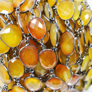 Yellow Chalcedony Oval Faceted Bezel Chain, (BC-YCL-210) - Beadspoint