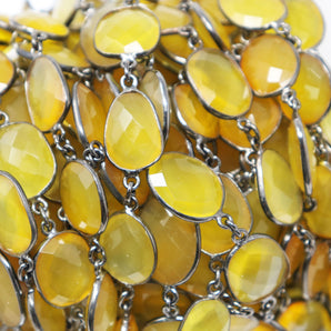 Yellow Chalcedony Oval Faceted Bezel Chain, (BC-YCL-210) - Beadspoint