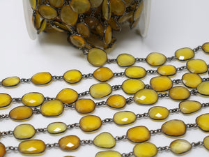 Yellow Chalcedony Oval Faceted Bezel Chain, (BC-YCL-210) - Beadspoint