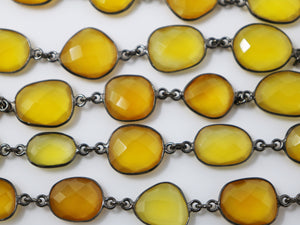 Yellow Chalcedony Oval Faceted Bezel Chain, (BC-YCL-210) - Beadspoint