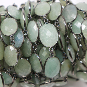 Green Aqua Oval Faceted Bezel Chain, (BC-GAQ-208) - Beadspoint