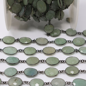 Green Aqua Oval Faceted Bezel Chain, (BC-GAQ-208) - Beadspoint