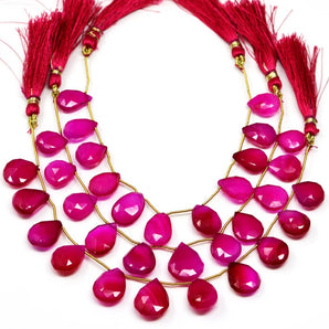 Fuchsia Pink Chalcedony Faceted Pear Drops, 10x15 mm, Rich Color, Chalcedony Gemstone Beads, (CLFP-PR-10x15)(159)