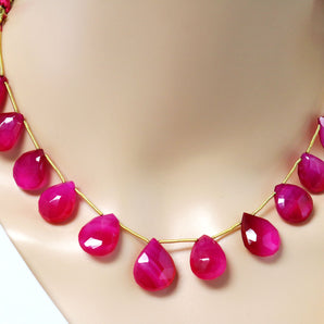 Fuchsia Pink Chalcedony Faceted Pear Drops, 10x15 mm, Rich Color, Chalcedony Gemstone Beads, (CLFP-PR-10x15)(159)