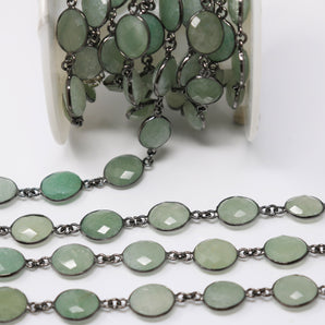 Green Aqua Oval Faceted Bezel Chain, (BC-GAQ-209) - Beadspoint