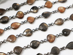 Chocolate Moonstone Heart/Pear Faceted Bezel Chain, (BC-CMNS-211) - Beadspoint