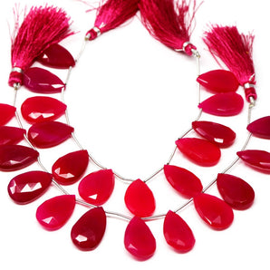 Fuchsia Pink Chalcedony Faceted Pear Drops, 15x24 mm, Rich Color, Chalcedony Gemstone Beads, (CLFP-PR-15x24)(161)