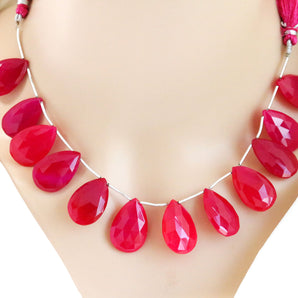 Fuchsia Pink Chalcedony Faceted Pear Drops, 15x24 mm, Rich Color, Chalcedony Gemstone Beads, (CLFP-PR-15x24)(161)