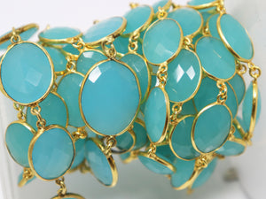 Aqua Chalcedony Oval Faceted Bezel Chain, (BC-ACL-202) - Beadspoint