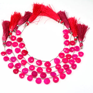 Hot Pink Chalcedony Faceted Heart Drops, 10-11 mm, Rich Color, Chalcedony Gemstone Beads, (CLHP-HRT-10-11)(162)