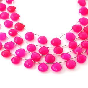 Hot Pink Chalcedony Faceted Heart Drops, 10-11 mm, Rich Color, Chalcedony Gemstone Beads, (CLHP-HRT-10-11)(162)