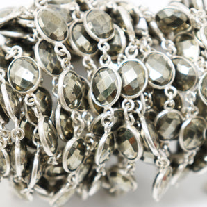 Pyrite Oval Faceted Bezel Chain, (BC-PYR-203) - Beadspoint