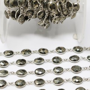 Pyrite Oval Faceted Bezel Chain, (BC-PYR-203) - Beadspoint