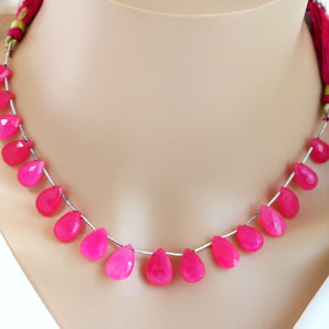 Hot Pink Chalcedony Faceted Pear Drops, 9x13 mm, Rich Color, Chalcedony Gemstone Beads, (CLHP-PR-9x13)(163)