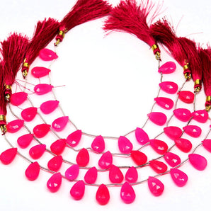 Hot Pink Chalcedony Faceted Pear Drops, 10x15 mm, Rich Color, Chalcedony Gemstone Beads, (CLHP-PR-10x15)(164)