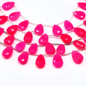 Hot Pink Chalcedony Faceted Pear Drops, 10x15 mm, Rich Color, Chalcedony Gemstone Beads, (CLHP-PR-10x15)(164)