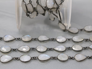 Rainbow Moonstone Oval /Pear Faceted Bezel Chain, (BC-RNB-216) - Beadspoint