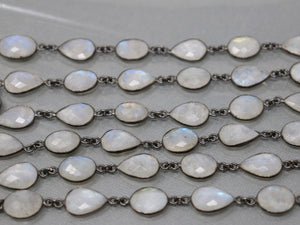 Rainbow Moonstone Oval /Pear Faceted Bezel Chain, (BC-RNB-216) - Beadspoint