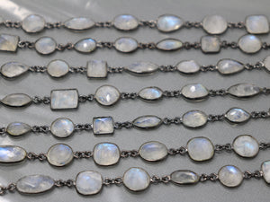 Rainbow Moonstone Mixed Shape Faceted Bezel Chain, (BC-RNB-219) - Beadspoint