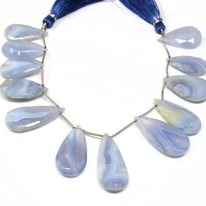 Ice Chalcedony Faceted Pear Drops, 15x25-17x37 mm, Rich Color, Chalcedony Gemstone Beads, (CLICE-PR-15x25-17x37)(167)