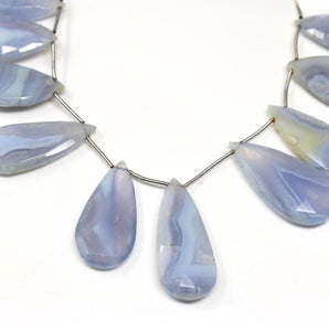 Ice Chalcedony Faceted Pear Drops, 15x25-17x37 mm, Rich Color, Chalcedony Gemstone Beads, (CLICE-PR-15x25-17x37)(167)