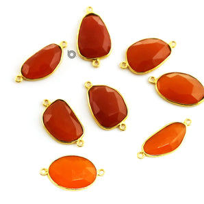 Gold Plated Faceted Carnelian Oval Connector, 14x18 mm, (BZC-7363) - Beadspoint