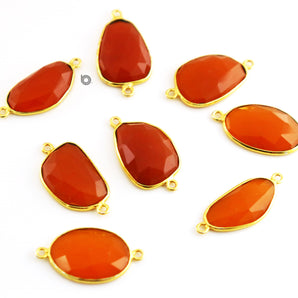 Gold Plated Faceted Carnelian Oval Connector, 14x18 mm, (BZC-7363) - Beadspoint