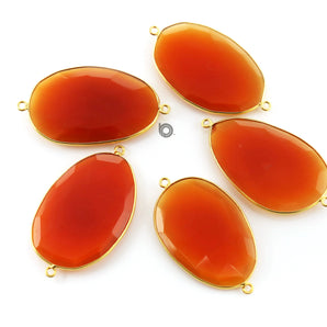 Gold Plated Faceted Carnelian Oval Connector, 14x18 mm, (BZC-7364) - Beadspoint