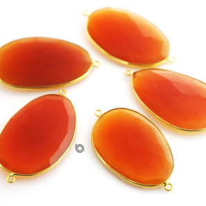 Gold Plated Faceted Carnelian Oval Connector, 14x18 mm, (BZC-7364) - Beadspoint