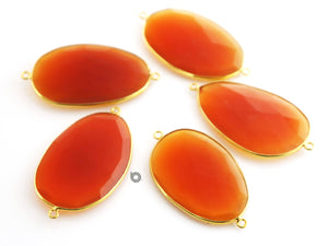 Gold Plated Faceted Carnelian Oval Connector, 14x18 mm, (BZC-7364) - Beadspoint