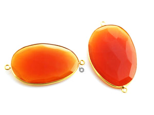 Gold Plated Faceted Carnelian Oval Connector, 14x18 mm, (BZC-7364) - Beadspoint