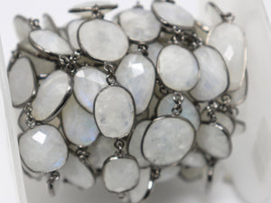 Rainbow Moonstone Oval Faceted Bezel Chain, (BC-RNB-225) - Beadspoint