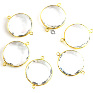 Gold Plated Faceted Rock Crystal Coin Connector, 21 mm, (BZC-7369) - Beadspoint