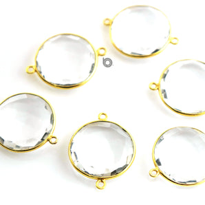 Gold Plated Faceted Rock Crystal Coin Connector, 21 mm, (BZC-7369) - Beadspoint