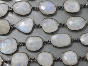 Rainbow Moonstone Oval Faceted Bezel Chain, (BC-RNB-225) - Beadspoint