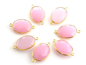Gold Plated Faceted Rose Quartz Oval Connector, 16x21 mm (BZC-7370) - Beadspoint